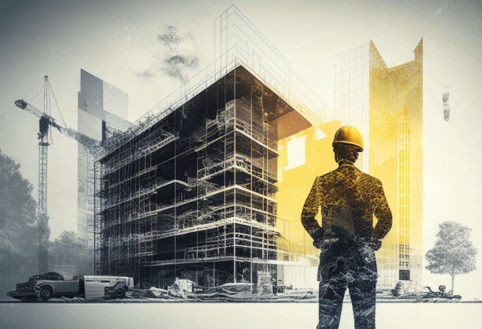 A man in hard hat standing on the side of a building.