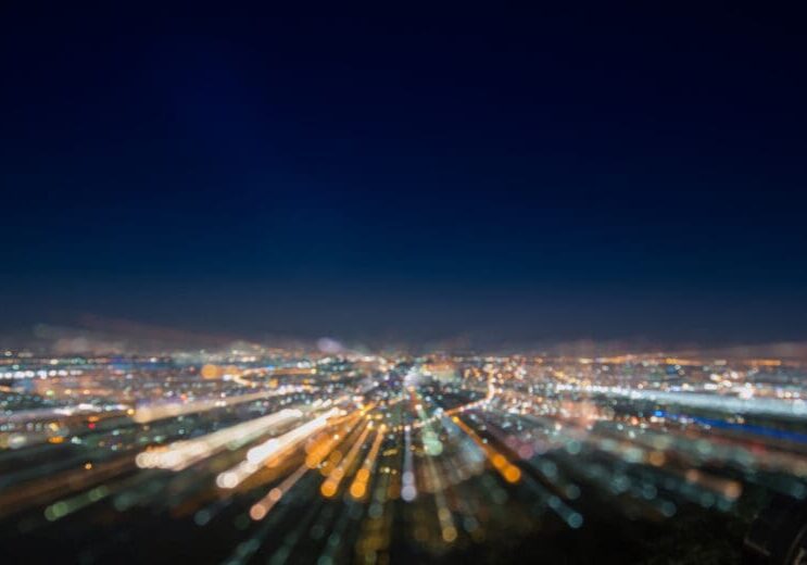 Abstract long exposure, experimental surreal photo, city and vehicle lights at night